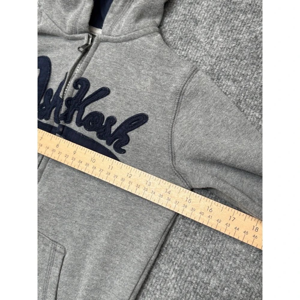 OshKosh Bgosh Boys Size 8 Gray Full Zip Hoodie Navy Blue Logo‎ Fleece Sweatshirt